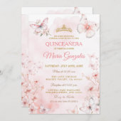 Invitation Papillon rose Floral Quinceañera (Devant / Derrière)
