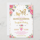 Invitation Papillon rose Floral Quinceañera Anniversaire (Devant)