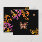 Invitation PAPILLON, rose jaune noir vif (Devant / Derrière)