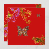 Invitation PAPILLON, rose jaune rouge vif (Devant / Derrière)