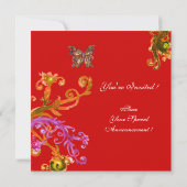 Invitation PAPILLON, rose jaune rouge vif (Dos)