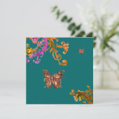 Invitation PAPILLON, rose jaune vert vif (Debout devant)