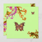 Invitation PAPILLON, rose jaune vert vif (Devant / Derrière)