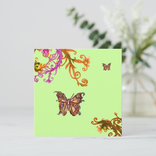 Invitation PAPILLON, rose jaune vert vif (Debout devant)