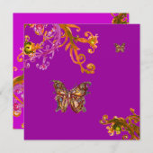 Invitation PAPILLON, rose jaune violet vif (Devant / Derrière)