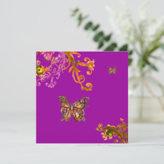 Invitation PAPILLON, rose jaune violet vif (Debout devant)