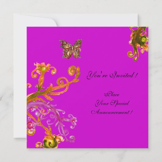 Invitation PAPILLON, rose jaune violet vif (Dos)