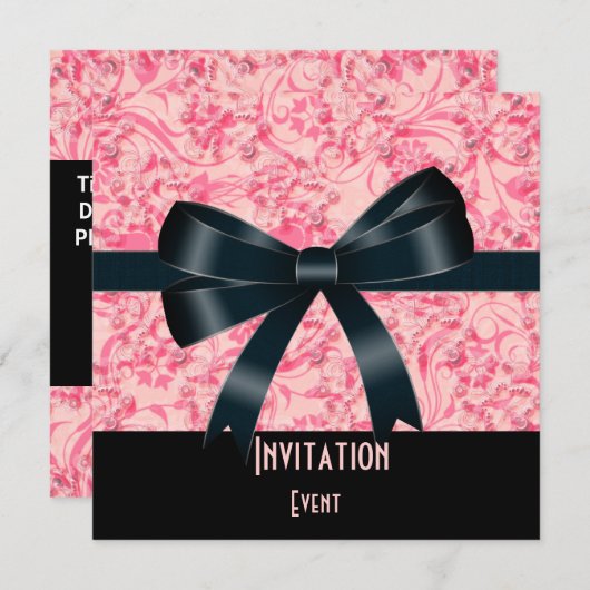 Invitation Papillon rose noir Bow (Devant / Derrière)