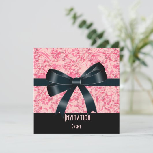 Invitation Papillon rose noir Bow (Debout devant)