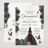 Invitation Papillon Rose noir Mariposa Quinceanera (Devant / Derrière)