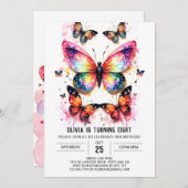 Invitation Papillon rose numérique fille Anniversaire (Devant / Derrière)