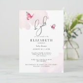 Invitation Papillon rose Oh Baby shower fille (Debout devant)