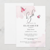 Invitation Papillon rose Oh Baby shower fille (Devant / Derrière)
