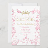 Invitation Papillon rose or QR Quinceañera Mis Quince Años (Devant)