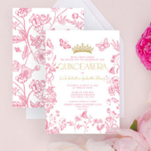 Invitation Papillon rose or Quinceañera Mis Quince Años