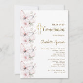 Invitation Papillon rose pâle Première Fille Communion (Devant)