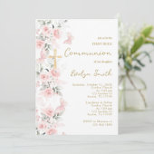 Invitation Papillon rose pâle Première Fille Communion (Debout devant)