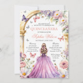 Invitation Papillon rose pâle Quinceanera (Devant)