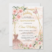 Invitation Papillon rose pâle Quinceanera (Devant)