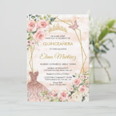 Invitation Papillon rose pâle Quinceanera (Debout devant)