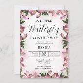 Invitation Papillon rose pourpre Baby shower bébé fille (Devant)