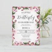 Invitation Papillon rose pourpre Baby shower bébé fille (Debout devant)