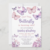 Invitation Papillon rose pourpre Fille Premier anniversaire f (Devant)
