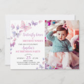 Invitation Papillon rose pourpre Premier anniversaire Invitat (Devant)