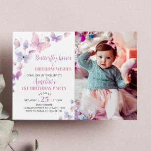 Invitation Papillon rose pourpre Premier anniversaire Invitat
