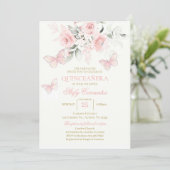 Invitation Papillon rose Quinceañera (Debout devant)