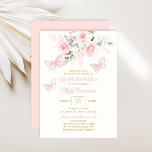 Invitation Papillon rose Quinceañera
