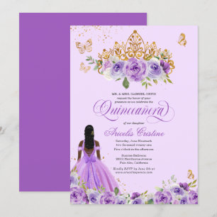 Invitation Papillon Rose Quinceañera Purple Aquarelle
