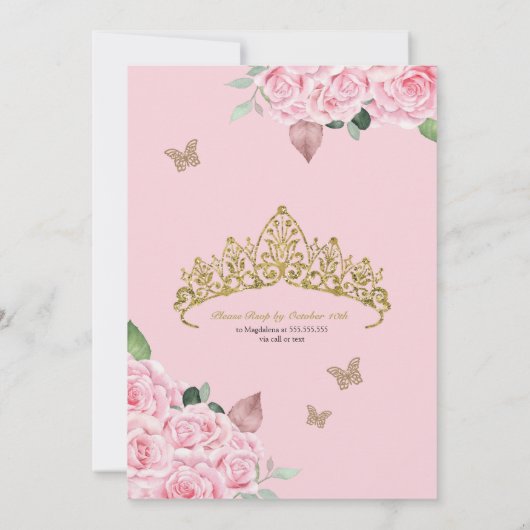 Invitation Papillon rose Rose Floral Princess Quinceanera (Dos)