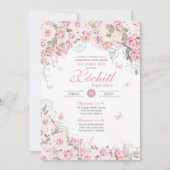 Invitation Papillon Rose rose pâle Flora Quinceanera (Devant)