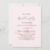 Invitation Papillon rose rose rose or Baby shower fille (Devant)