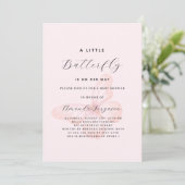 Invitation Papillon rose rose rose or Baby shower fille (Debout devant)