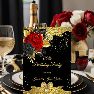 Invitation Papillon Rose Rouge Floral Diamants Dorés Fête d'a