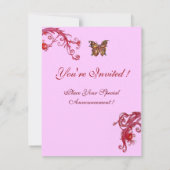 Invitation PAPILLON, rose rouge vif (Dos)