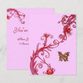 Invitation PAPILLON, rose rouge vif (Devant / Derrière)