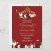 Invitation Papillon rose rousse de Bourgogne Quinceanera Gold (Devant)