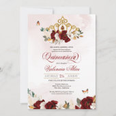 Invitation Papillon rose rousse de Bourgogne Quinceanera Gold (Devant)