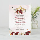 Invitation Papillon rose rousse de Bourgogne Quinceanera Gold (Debout devant)