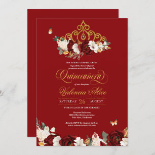 Invitation Papillon rose rousse de Bourgogne Quinceanera Gold
