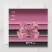 Invitation Papillon Rose Ruban Noir Rayure 2 (Dos)