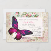 Invitation Papillon Rose sur un Anniversaire de Collage Vinta (Devant)