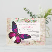 Invitation Papillon Rose sur un Anniversaire de Collage Vinta (Debout devant)