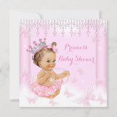 Invitation Papillon rose Tiara Princess Baby shower Brunette (Devant)