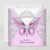 Invitation Papillon rose Tiara Quinceanera 15ème Parti (Devant)