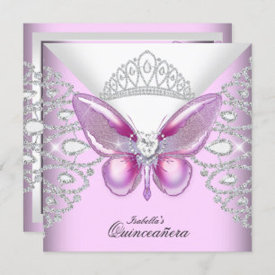 Invitation Papillon rose Tiara Quinceanera 15ème Parti