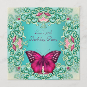 Invitation Papillon Rose Turquoise Anniversaire 30 Ans Femme